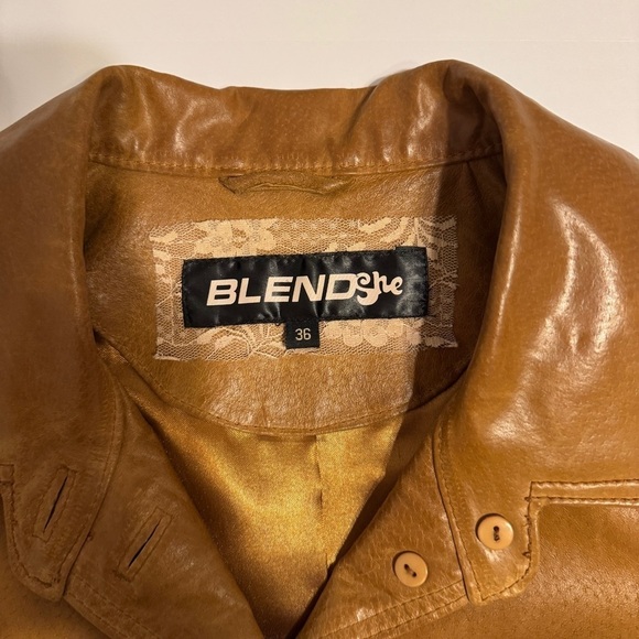 Blendshe women’s 100% leather camel brown blazer jacket sz 36/small Vintage 90’s - Picture 2 of 12